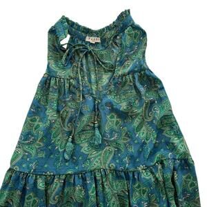 Paani Teal Floral Paisley Print Teal Green Blue Midi Dress Size Medium Sundress